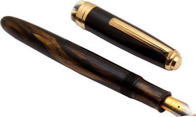 Ledos Click Falcon Brown Marble Golden Trims Dual tone Medium Nib Fountain Pen(Ink Color - Eyedropper System)