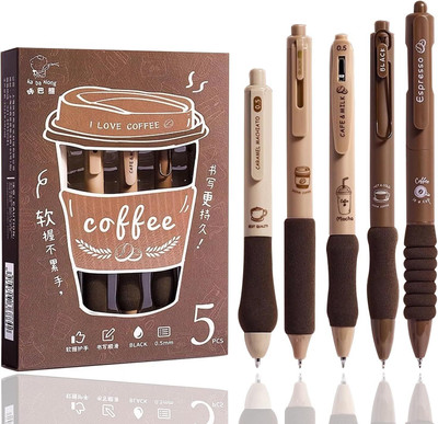 ARNIYAVALA coffee pen Gel Pen(Pack of 5, Ink Color - Blue)