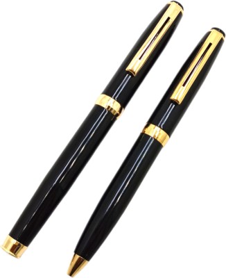 auteur Premium Power Black Shinning With Gold Plated Trims Roller Pen & Ball Pen Gift Set(Pack of 2, Blue)