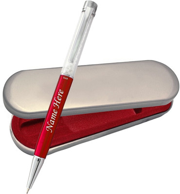UJJi Name Print Cristal Filled Cap Red Colour Metal Ball Pen(Ink Color - Blue )