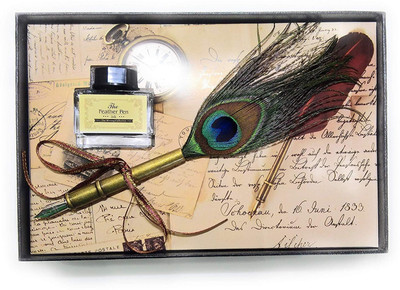 KRYTONE 1 Pcs Feather Quill Pen Set Antique Feather Pen (WITHOUT NIBS) Ink Bottle(Ink Color - Black)
