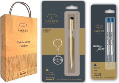 PARKER Vector Gold Ball Pen with GT and Flow Two Refills Ball Pen(Pack of 2, Blue)