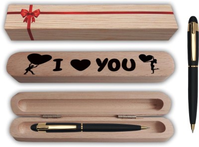 Klowage Saint Matte Black Gold Trim Gold Ball Pen with attractive I Love You Gift Box Ball Pen(Blue)