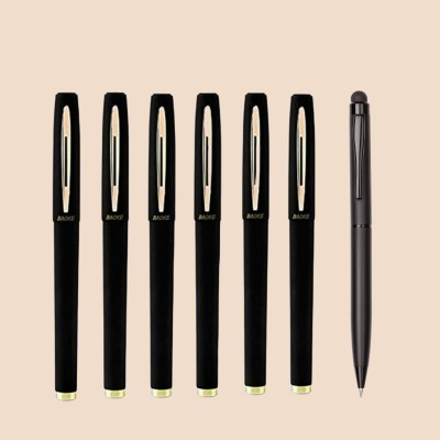 Baoke 0.7mm Black Gel ink Roller Ball pen fine point + Free1 Black Full Matte Pen Gel Pen(Pack of 7, Black)