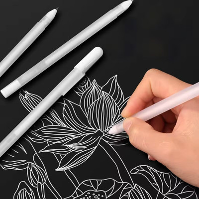 CRAZYGOL White Gel Pen 0.8mm Line Drawing Sketching Pens Gel Pen(Pack of 2, Ink Color - White)