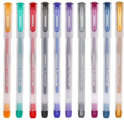 UNOMAX GLITRON | 10 Attractive Glitter Colors Gel Pen(Pack of 10, Ink Color - Multicolor)