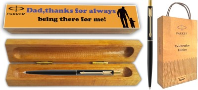 PARKER CLASSIC MATTE BLACK GT BP With Wooden Thanks Dad Gift Pen Box and Gift Bag Ball Pen(Blue)