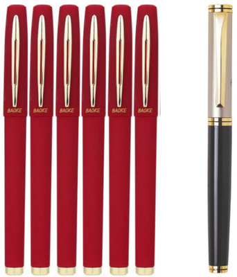 Baoke 6 Red Gel Pen 1.0mm+FREE Roller Ball Blue Ink Pen Elegant Black & Gold Finish Fountain Pen(Pack of 7, Ink Color - Red) Baoke 6 Red Gel Pen 1.0mm+FREE Roller Ball Blue Ink Pen Elegant Black & Gold Finish Fountain Pen(Pack of 7, Ink Color - Red)