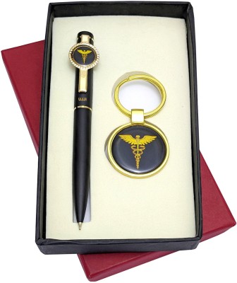 UJJi 2in1 Doctor Logo Brass Body Keyring & Ball Pen Combo Keychain and Pen Gift Set(Pack of 2, Blue Ink)