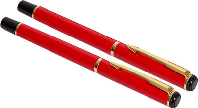 Lestylo Premium 801 Red Color Set of 2 Metal Body Executive Gift Collection Roller Ball Pen(Pack of 2, Ink Color - Blue)