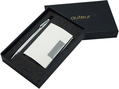 auteur 2 in 1 Gift Set, Silver Ball Pen & A Premium RFID Safe Card Wallet V55 Ball Pen(Pack of 2, Ink Color - Blue)