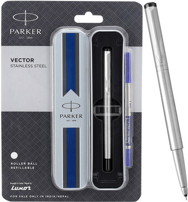 PARKER Vector Stainless Steel, Chrome Trim Roller Ball Pen(Ink Color - Blue)
