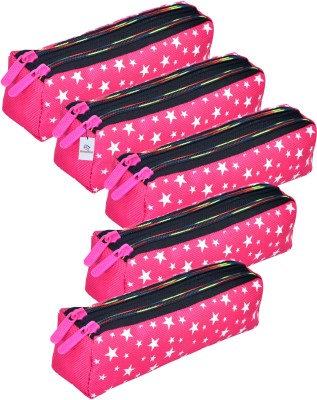 Heart Home Pencil Boxes Star-Design Art Canvas Pencil Boxes(Set of 5, Pink)