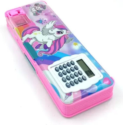 tishna Cute Design Calculator Pencil Box Unicorn Art Plastic Pencil Box(Set of 1, Pink)