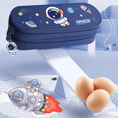 CraftGuru 177 ROBOT SPACE SPACE ROBOT Art Polyester Pencil Box(Set of 1, Blue)