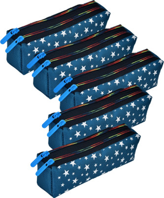KUBER INDUSTRIES Pencil Boxes Star-Design Art Canvas Pencil Boxes(Set of 5, Blue)