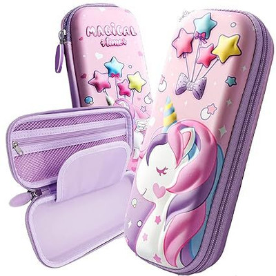 Wolpin Pencil Case Unicorn Art EVA Pencil Box(Set of 1, Pink)