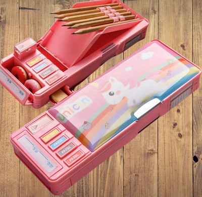 vworld press compass button unicorn Art Plastic Pencil Box(Set of 1, Multicolor)