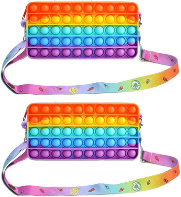Magicwand 2 Silicon 2-in-1 Big Size Pop-It Pencil Case School Pouch for Stationery Storage Art Artificial Leather Pencil Boxes(Set of 2, Multicolor)