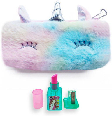 tishna Cool and Trendy Unicorn Canvas Pouch & Lipstick Eraser Cum Sharpener Unicorn Art Canvas Pencil Box(Set of 2, Multicolor)