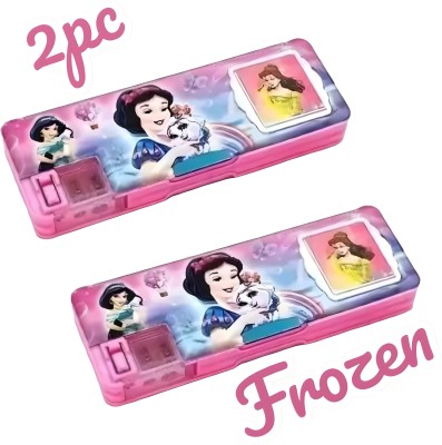 vvn Frozen Magnetic Pencil Box with Calculator & Dual Sharpener for Girls & Boys Trandy Pink for School Cartoon Printed Art Plastic Pencil Boxes Art Plastic Pencil Boxes(Set of 2, Pink)