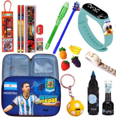 Prezzie Villa Football Stationery Combo Messi Art Canvas Pencil Box(Set of 16, Blue)