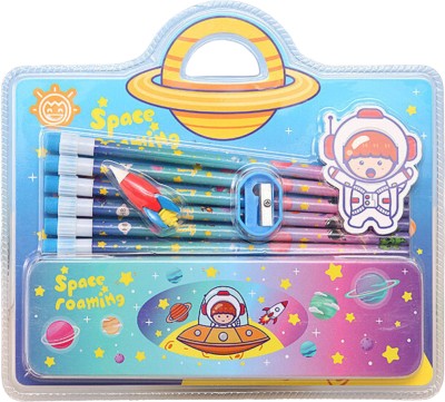 Vaniha Galaxy Themed Stationary Combo Sets for Kids Art Metal Pencil Box(Set of 1, Blue)