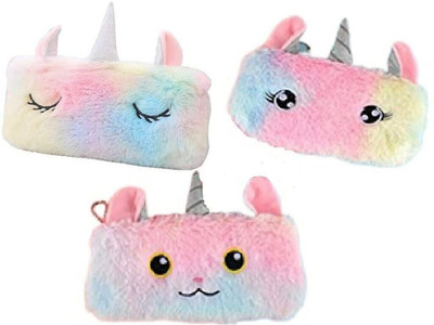 Saputra unicorn fur pouch unicorn Art EVA Pencil Boxes(Set of 3, Multicolor)
