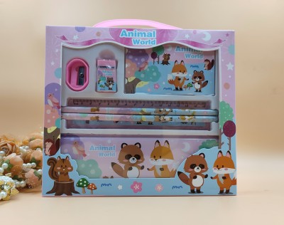 Paper Bear NA Animal World Art Metal Pencil Box(Set of 7, Light Blue)