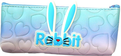 Paper Bear Rabbit Rabbit Art Polyester Pencil Box(Set of 1, Light Blue)