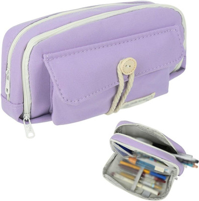 BUYBEAT Pencil Pouch for Girls & Boys Multipurpose Stationery Pouch for School, College & Office Supplies Art Canvas Pencil Box(Set of 1, Purple)