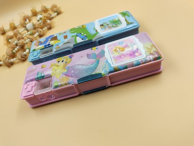 Paper Bear Dinosaur Dinosaur, Mermaid Art Plastic Pencil Boxes(Set of 2, Pink, Light Blue)