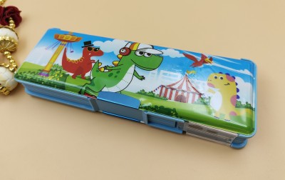 Paper Bear Animal Love Dinosaur Art Plastic Pencil Box(Set of 2, Light Blue)