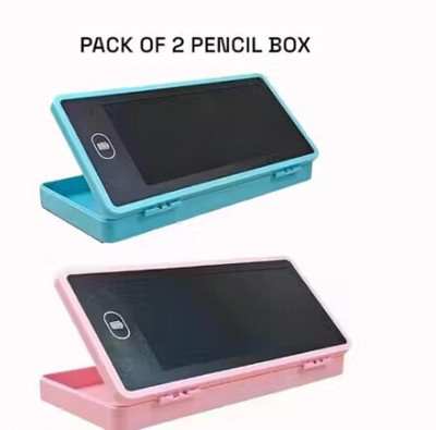 Dhanshika 2-in-1 LCD Writing Tablet Pencil Box for Kids Reusable Screen Art Plastic Pencil Boxes(Set of 2, Blue, Pink)