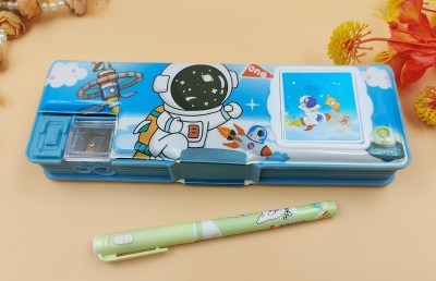 Paper Bear Astronaut Astronaut Art Plastic Pencil Box(Set of 2, Blue)