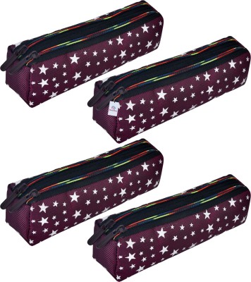 Heart Home Pencil Boxes Star-Design Art Canvas Pencil Boxes(Set of 4, Maroon)