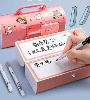 JOY MAKER Double Combination Password Lock Case Multifunctional Cartoon Doll Art Plastic Pencil Box(Set of 1, Multicolor)