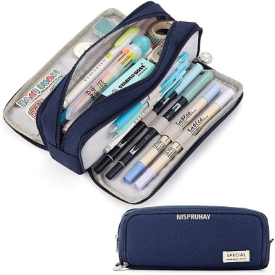 rujave Blue Modern Color Expandable Art Canvas Pencil Box(Set of 1, Blue)