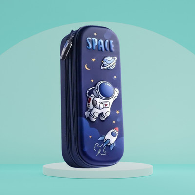 Glenston Space Large Capacity Double-Layer EVA Pencil Case for Kids Space Art EVA Pencil Box(Set of 1, Blue)