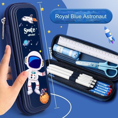 Spiaty Astronaut Theam Pencil Box Cartoon Art Plastic Pencil Box(Set of 1, Blue)