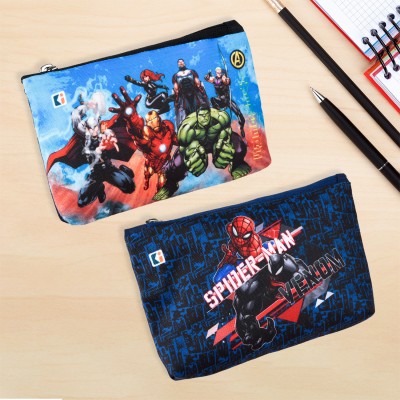 DISNEY Pencil Pouch Marvel Avengers Art Polyester Pencil Boxes(Set of 2, Black, Dark Blue)