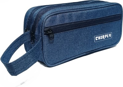 CHIRPLY 3-Pocket Pencil Pouch for Boys & Girls for School with 3 Zippers for Office, Arts & Crafts, Stationary, Cosmetics, Travel Kit, Gift Art Polyester Pencil Box(Set of 1, Blue)