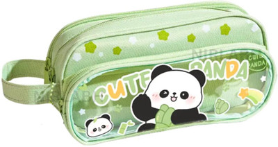 MANAKI ENTERPRISE Cute Panda NA Art Polyester Pencil Box(Set of 1, Green)