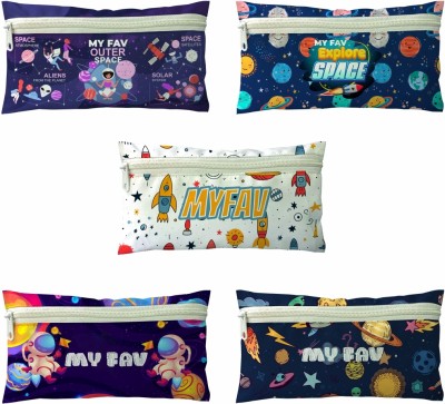 MY FAV Zip Stationery Bag for Students, School Supplies, Birthday Party Return Gifts Printed Art Polyester Pencil Boxes(Set of 5, Multicolor)