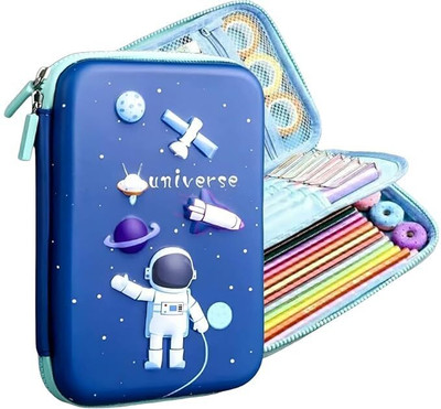 CraftGuru ROBOT UNIVERS Art Polyester Pencil Box(Set of 1, Blue)