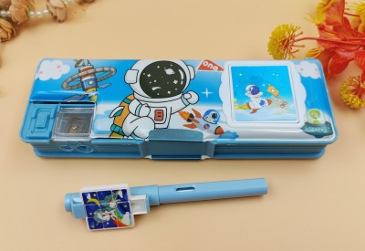 Paper Bear Astronaut Astronaut Art Plastic Pencil Box(Set of 2, Blue)