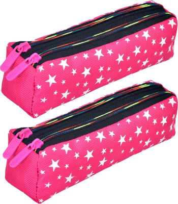 KUBER INDUSTRIES Pencil Boxes Star-Design Art Canvas Pencil Boxes(Set of 2, Pink)