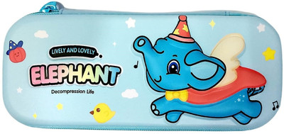 Saputra 1 Cartoon Printed Pencil Case Pencil Box Multi Compartment Elephant Art Plastic Pencil Box(Set of 1, Multicolor)