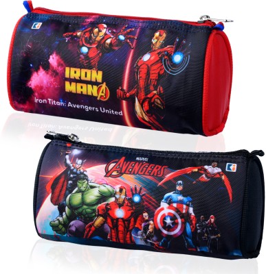 DISNEY Pencil Pouch Printed Art Canvas Pencil Boxes(Set of 2, Red, Black)