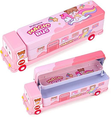 FAIRY FIRST Stylish School Bus Geometry Box with Whee Geometry Box(Pink)